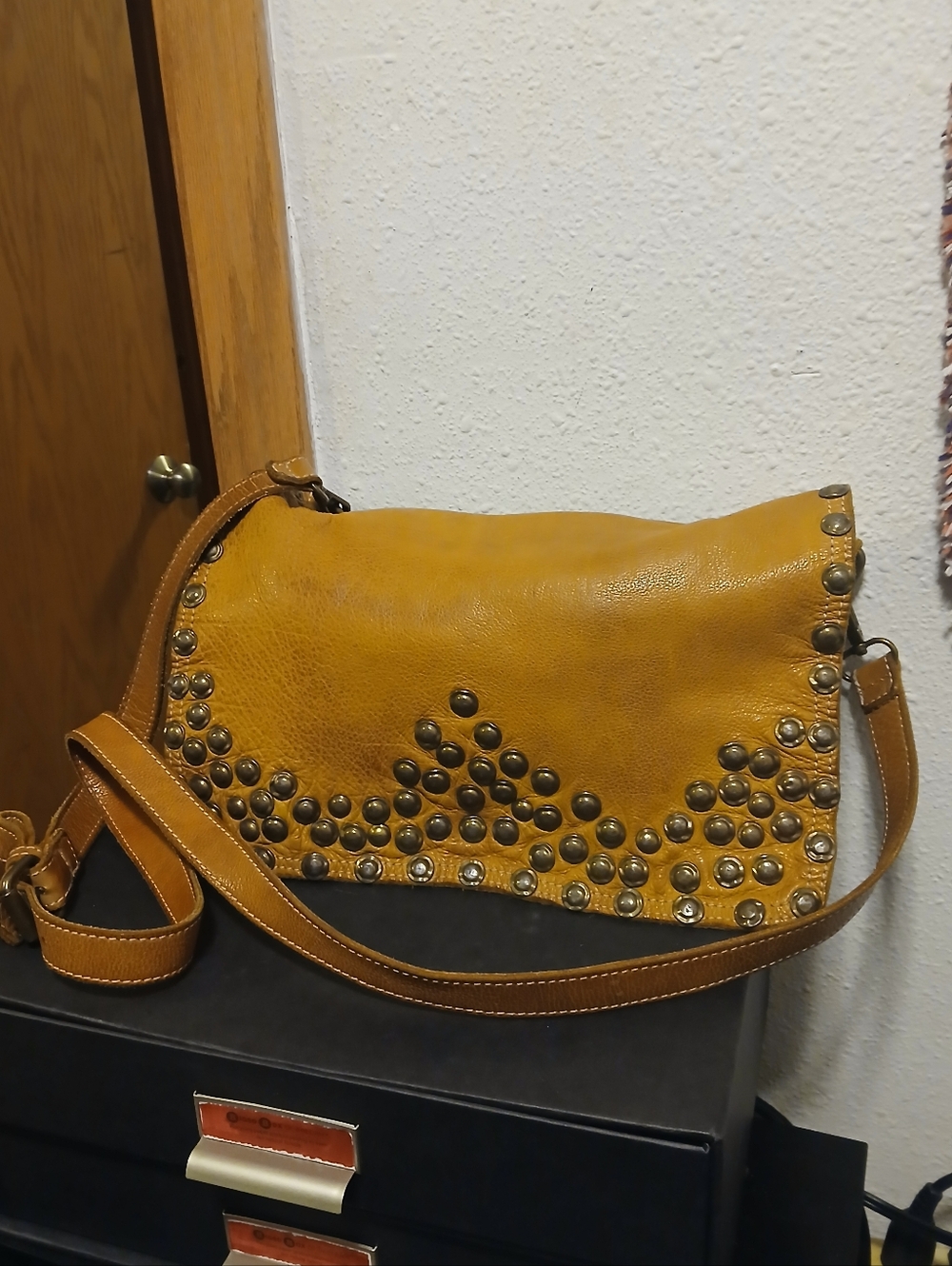 Vintage Wilsons Leather Studded Crossbody Bag - Made in Italy - Boho Mustard